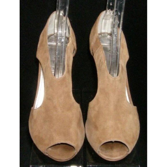 Marc Fisher Clover brown suede peep toe elastic slip on heels 8M - Picture 10 of 11